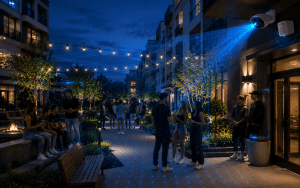 multifamily loitering deterrence in apartment common area during summer evening